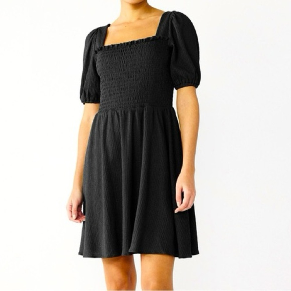 Nine West Smocked Bodice Puff Sleeve Babydoll Dress SZ L